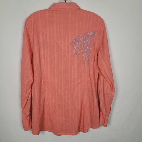 Wrangler Womens M Peach Long Sleeve Cotton Pearl Snap Western Shirt Embroidered - Picture 2 of 11